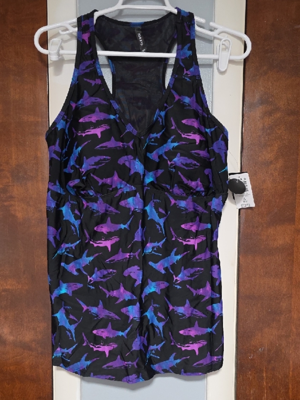 NWT SIZE 2 Torrid Purple and Teal Shark Racerback Tankini